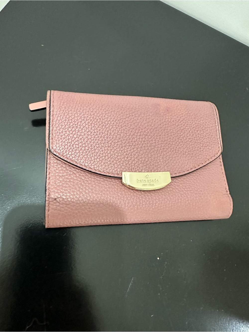 kate spade Blush Pink Pebbled Leather Flap Wallet with Gold Plaque